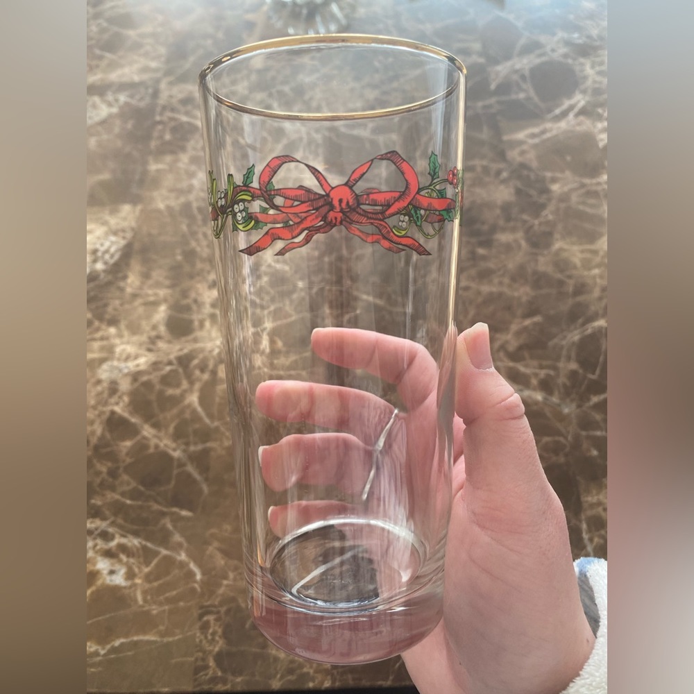 Vintage Royal Worcester Holly Ribbons Christmas Highball Glasses Set of 4
